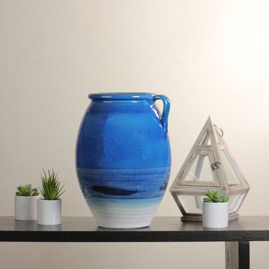 14" Seaside Treasures Embossed Jug Vase, True Blue